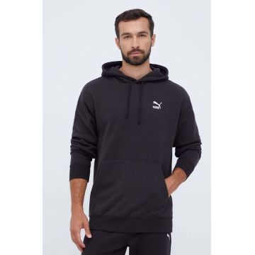 Puma hanorac de bumbac barbati, culoarea negru, cu glugă, cu imprimeu