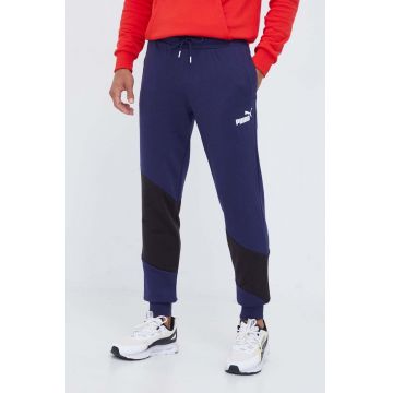 Puma pantaloni de trening culoarea albastru marin, cu imprimeu