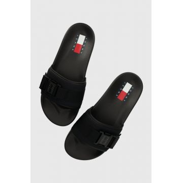 Tommy Jeans papuci TJM BUCKE POOL SLIDE barbati, culoarea negru, EM0EM01338