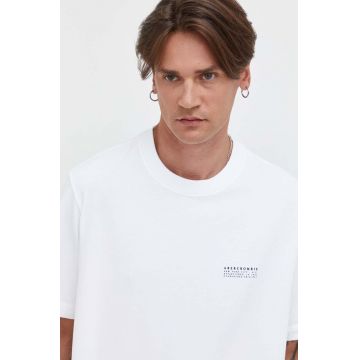 Abercrombie & Fitch tricou din bumbac culoarea alb, cu imprimeu