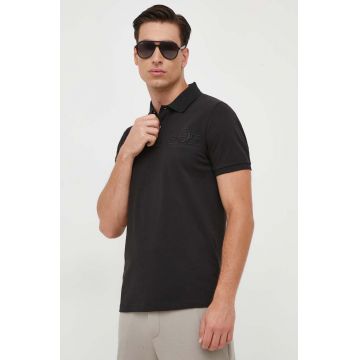 Gant polo de bumbac culoarea negru, cu imprimeu