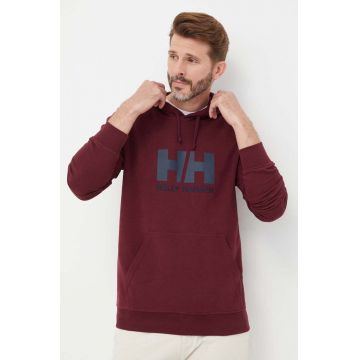 Helly Hansen hanorac de bumbac HH LOGO HOODIE bărbați, culoarea bleumarin, cu glugă, cu imprimeu 53289