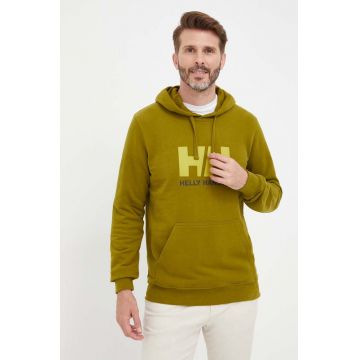 Helly Hansen hanorac de bumbac HH LOGO HOODIE bărbați, culoarea bleumarin, cu glugă, cu imprimeu 53289