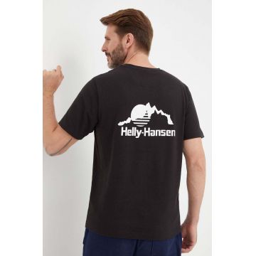 Helly Hansen tricou din bumbac YU PATCH T-SHIRT culoarea negru, cu imprimeu 53391