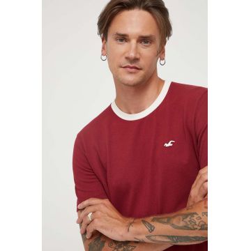 Hollister Co. tricou barbati, culoarea bordo, neted