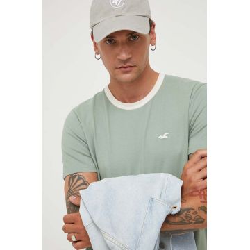 Hollister Co. tricou barbati, culoarea verde, neted