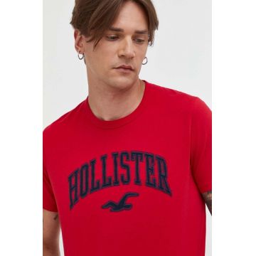 Hollister Co. tricou din bumbac culoarea rosu, cu imprimeu