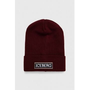 Iceberg caciula de lana culoarea bordo, de lana, din tricot gros Iceberg caciula de lana culoarea bordo, de lana, din tricot gros