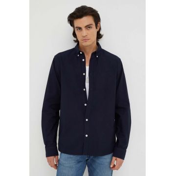 Les Deux camasa barbati, culoarea albastru marin, cu guler button-down, regular