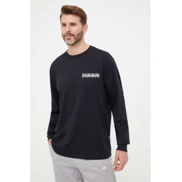 Napapijri longsleeve din bumbac culoarea negru, neted