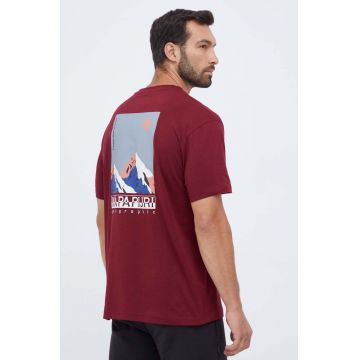 Napapijri tricou din bumbac culoarea bordo, cu imprimeu