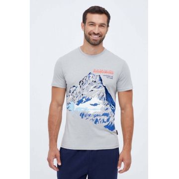 Napapijri tricou din bumbac culoarea gri, cu imprimeu