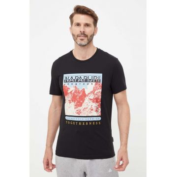 Napapijri tricou din bumbac culoarea negru, cu imprimeu