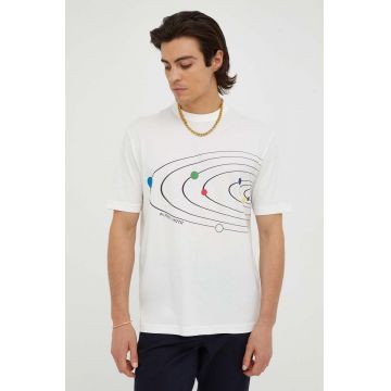 PS Paul Smith tricou din bumbac culoarea bej, cu imprimeu