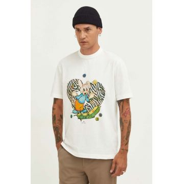 PS Paul Smith tricou din bumbac culoarea bej, cu imprimeu
