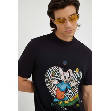 PS Paul Smith tricou din bumbac culoarea negru, cu imprimeu