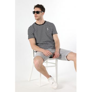 Tricou de bumbac cu dungi - Negru