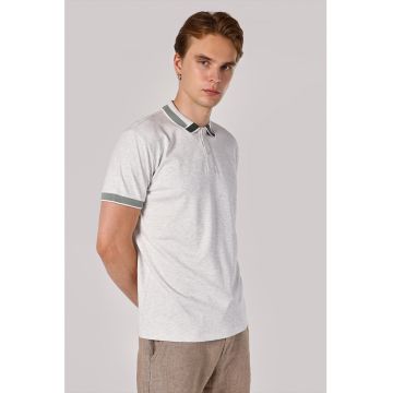 Tricou polo cu terminatii contrastante - Gri deschis melange