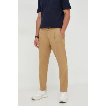 United Colors of Benetton pantaloni de bumbac culoarea bej, drept
