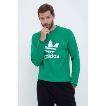 adidas Originals hanorac de bumbac barbati, culoarea verde, cu imprimeu