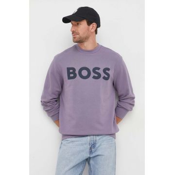 BOSS hanorac de bumbac BOSS ORANGE barbati, culoarea violet, cu imprimeu
