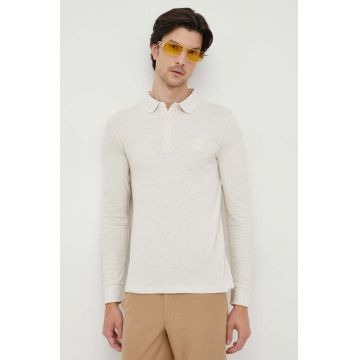 BOSS longsleeve CASUAL bărbați, culoarea bej, melanj 50472681