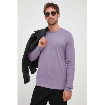 BOSS longsleeve din bumbac BOSS CASUAL culoarea violet, cu imprimeu