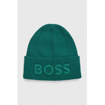 Boss Orange caciula din amestec de lana BOSS ORANGE culoarea verde, din tricot gros