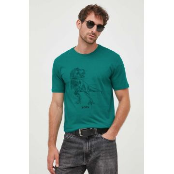 Boss Orange tricou din bumbac BOSS ORANGE culoarea verde, cu imprimeu
