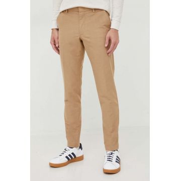 BOSS pantaloni barbati, culoarea bej, mulata