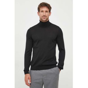 BOSS pulover de lana barbati, culoarea negru, light, cu guler
