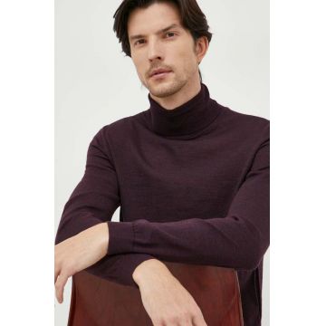 BOSS pulover de lana barbati, culoarea bordo, light, cu guler