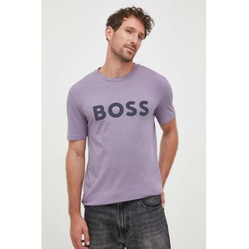 BOSS tricou din bumbac BOSS CASUAL barbati, culoarea violet, cu imprimeu