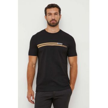 BOSS tricou din bumbac culoarea negru, cu imprimeu