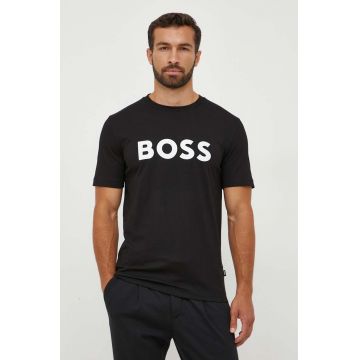 BOSS tricou din bumbac culoarea negru, cu imprimeu