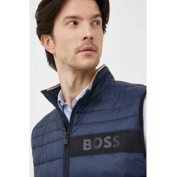 BOSS vesta barbati, culoarea albastru marin, de tranzitie