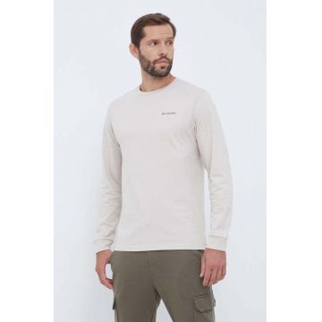 Columbia longsleeve din bumbac culoarea bej, neted