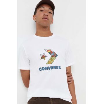 Converse tricou din bumbac culoarea alb, cu imprimeu