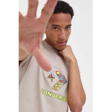 Converse tricou din bumbac culoarea bej, cu imprimeu