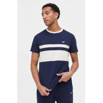 Hollister Co. tricou barbati, culoarea albastru marin, modelator