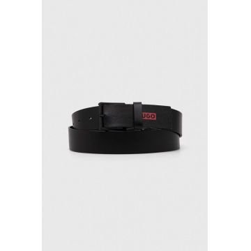 HUGO curea de piele cu doua fete barbati, culoarea negru