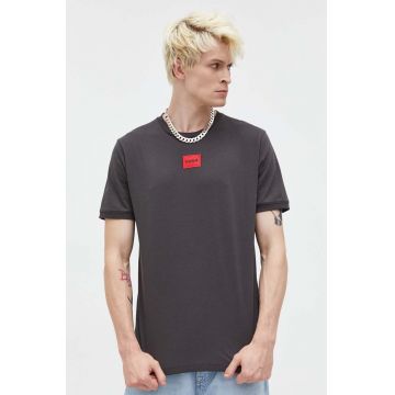 HUGO tricou din bumbac culoarea gri, cu imprimeu