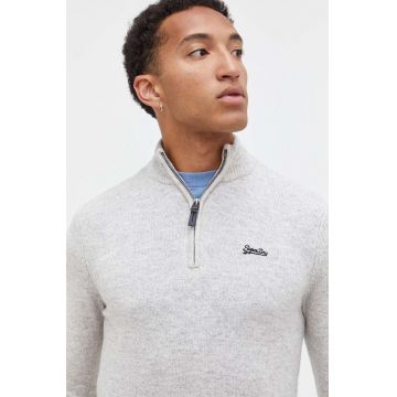 Superdry pulover din amestec de lana barbati, culoarea bej, light, cu turtleneck