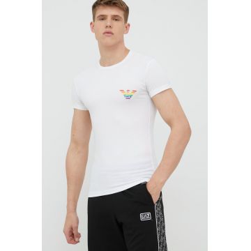 Emporio Armani Underwear tricou barbati, culoarea alb, cu imprimeu