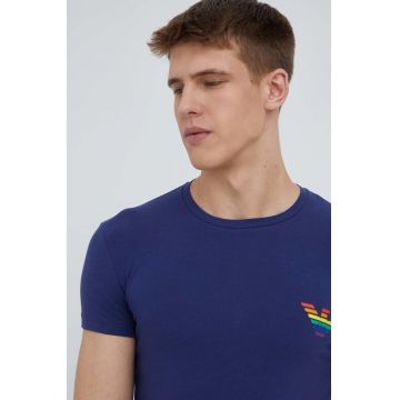 Emporio Armani Underwear tricou barbati, culoarea albastru marin, cu imprimeu