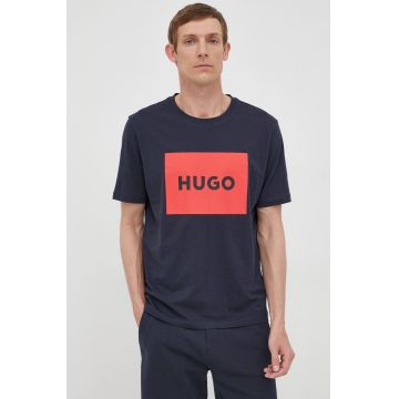 HUGO tricou din bumbac culoarea albastru marin, cu imprimeu