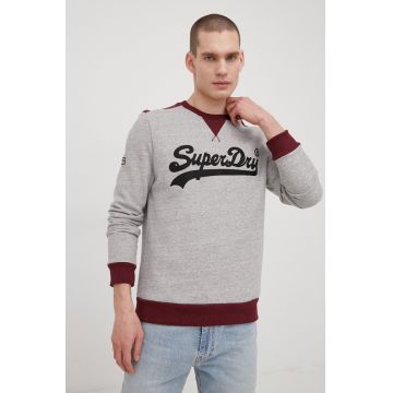 Superdry bluza barbati, culoarea gri, cu imprimeu