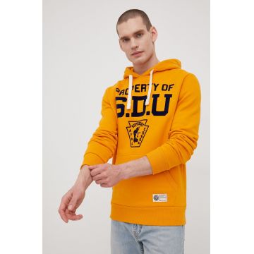 Superdry bluza barbati, culoarea portocaliu, cu imprimeu