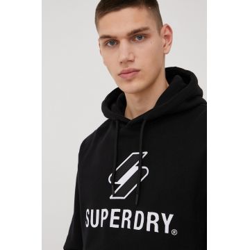 Superdry hanorac de bumbac barbati, culoarea negru, cu imprimeu