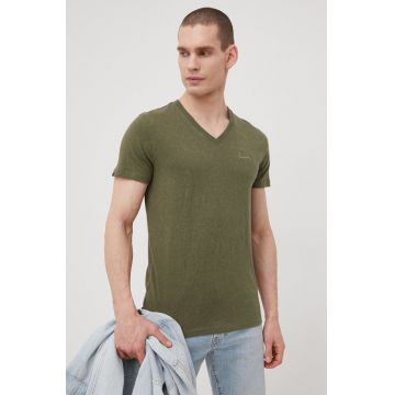 Superdry tricou din bumbac culoarea verde, neted